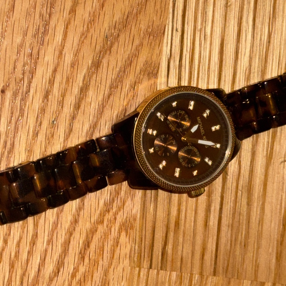 Michael Kors Tortoise and Gold Chronograph Watch